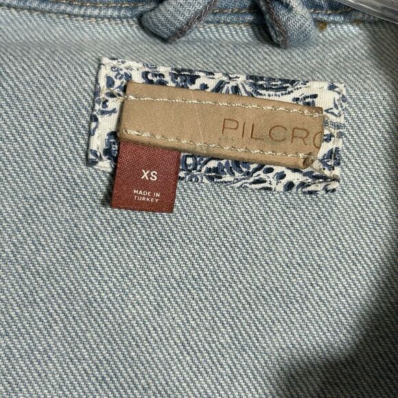 Anthropologie Pilcro Pleated Front Denim Jacket  Sz. XS Light Wash Back Buckle - Picture 7 of 16